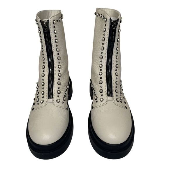 Jimmy Choo Nola Flat Boots Off White EU 37.5 Faux Pearl Studded Lug Sole Zip Up